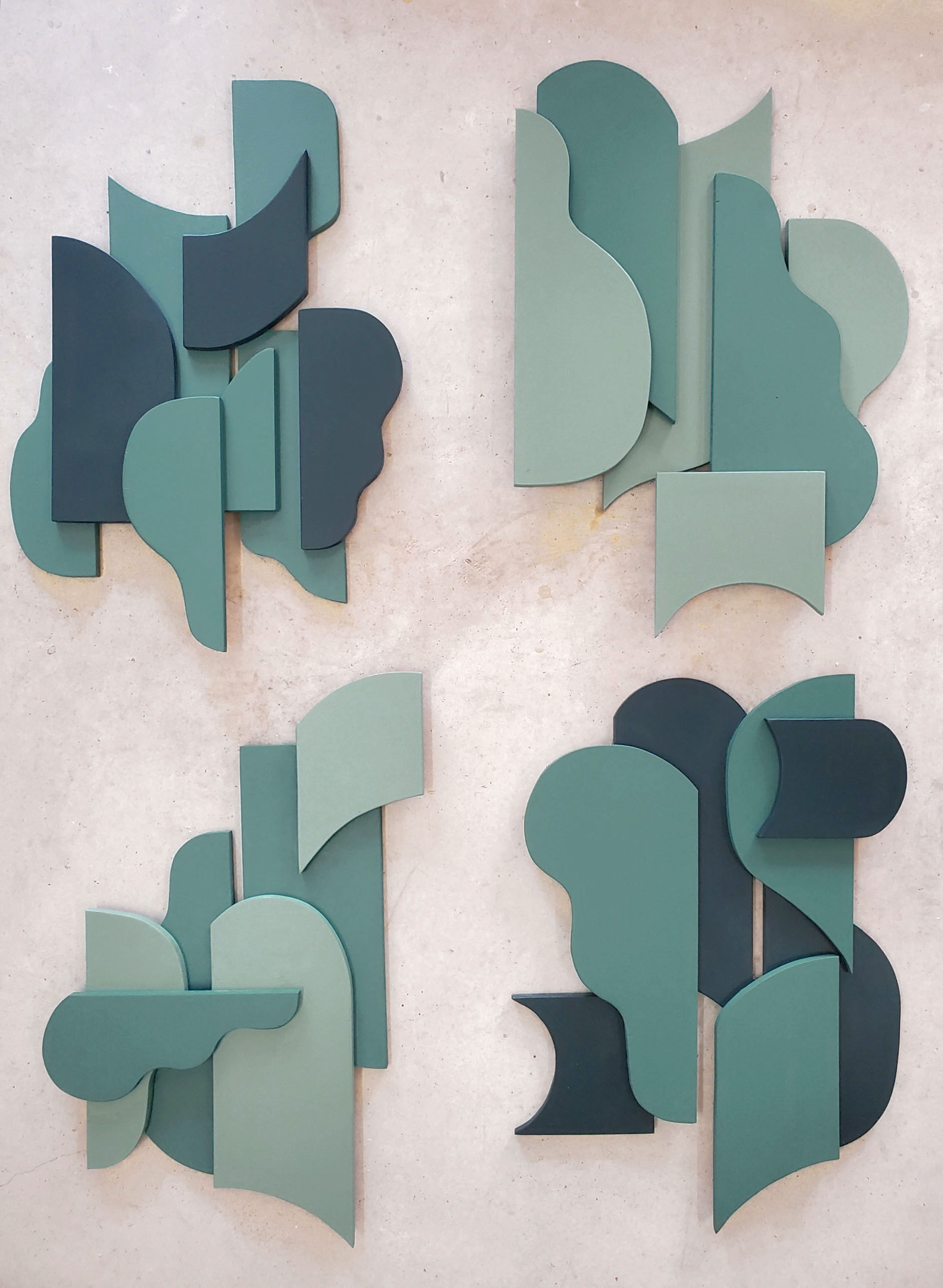 wooden shapes painted blue and green